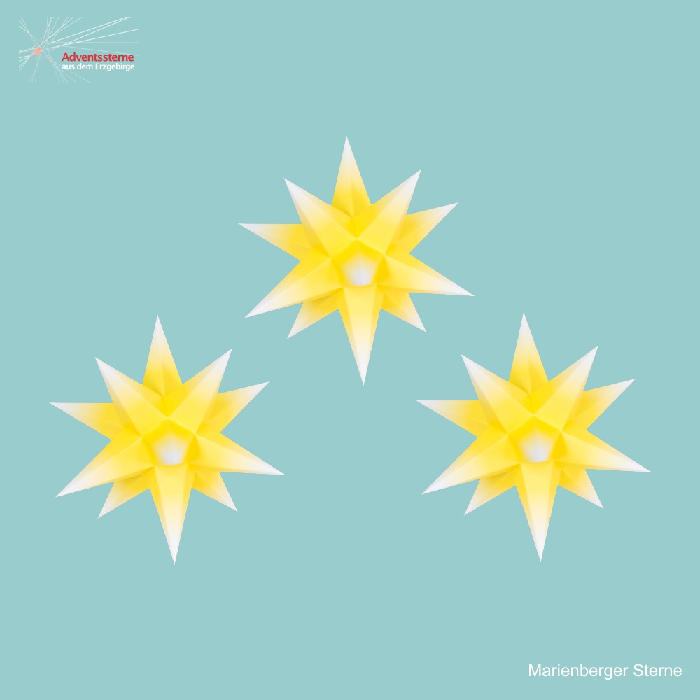 Artikel Bild: 3 Ministerne gelber Kern mit weißen Spitzen 16cm mit 6 Std. Timer + Batteriebeleuchtung