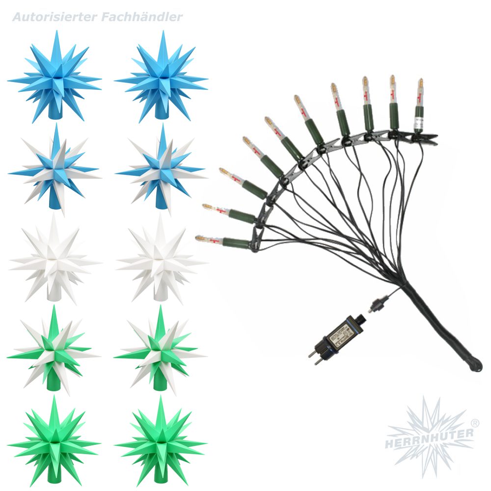 Artikel Bild: LED Sternenkette - sterne-shop Farbedition 2 blau/grün - 10er Kette Herrnhuter Sterne